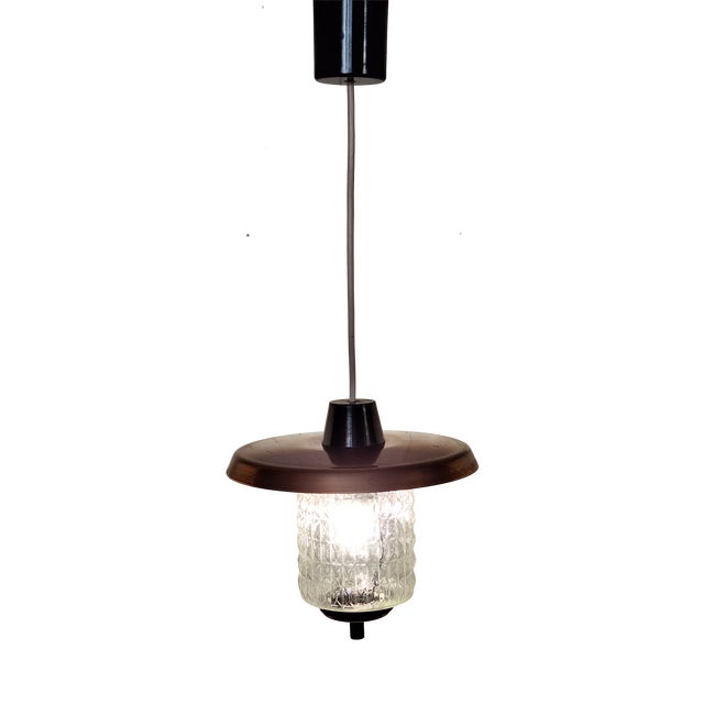 Mid-Century Modern German Hanging Lamp with Clear Relief Glass Shade, 1960s For Sale