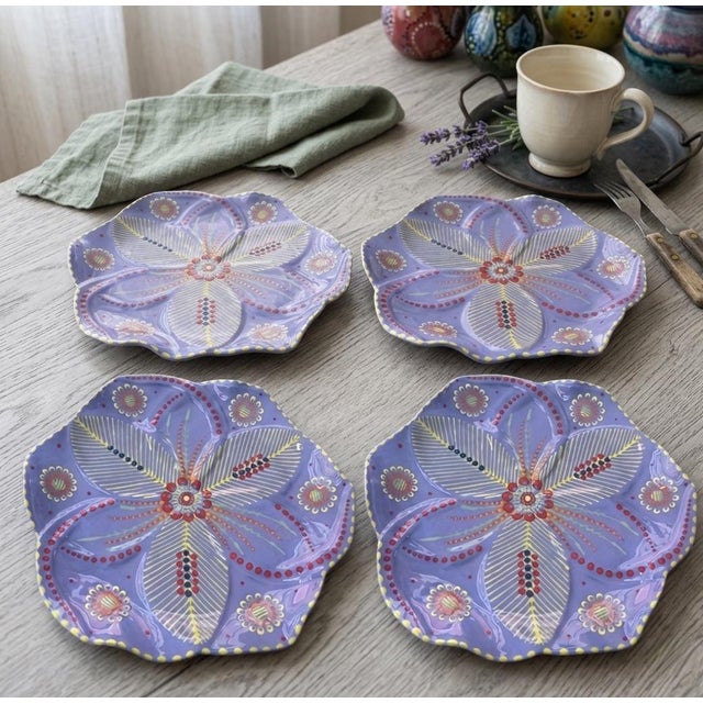 Ceramic South African Handmade & Hand-Painted Ceramic Serving Plate - Set of 4 For Sale - Image 7 of 12