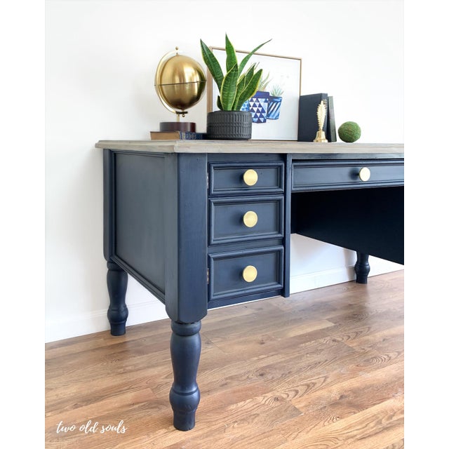 Nautical Navy Blue Executive Desk With Driftwood Top Chairish