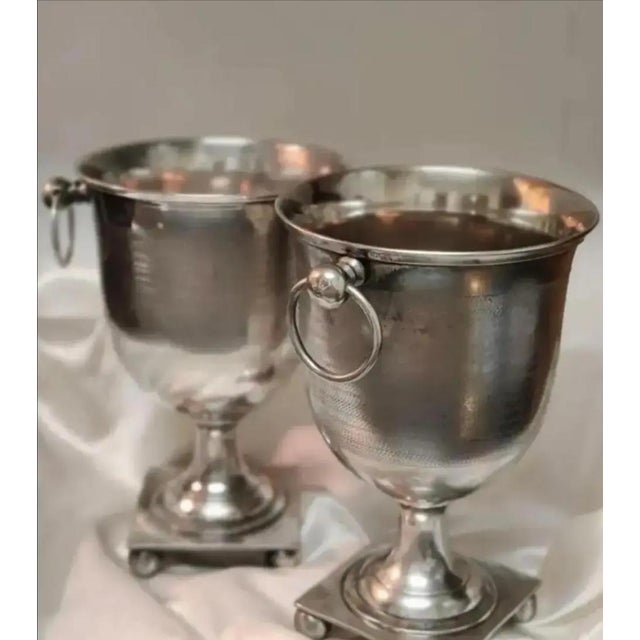 Late 20th Century Late 20th Century Vintage Petite Trophy Pedestal Champagne Buckets- A Pair For Sale - Image 5 of 7