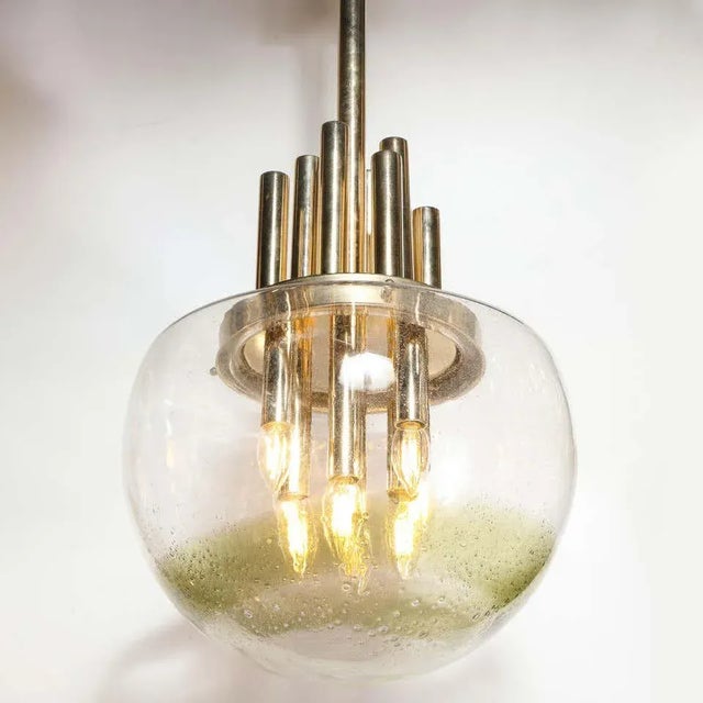 Mid-Century Modern Brass & Hand Blown Translucent/ Topaz Murano Glass Chandelier For Sale In New York - Image 6 of 12