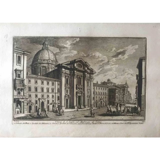 Chiesa di S.Carlo ed Ambrogio al Corso is an original etching of the Late 18th century realized by Giuseppe Vasi. Signed...