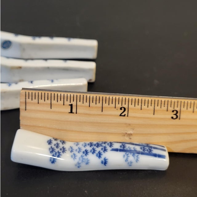 Wood 1960s Japanese Porcelain Chopstick Rests Blue Bamboo For Sale - Image 7 of 11