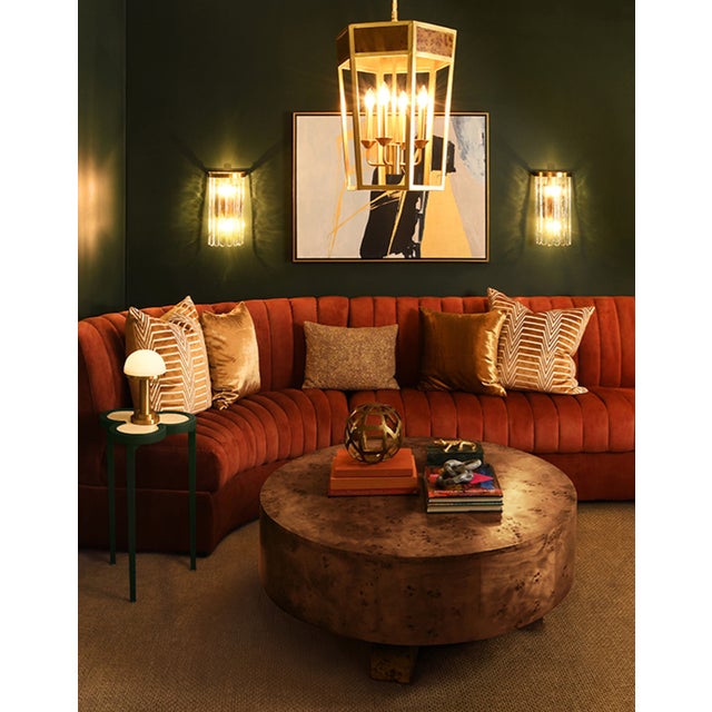 Brand new item. Not vintage. Bring warmth and character to your living space with the Oslo Dark Burlwood Round Coffee...