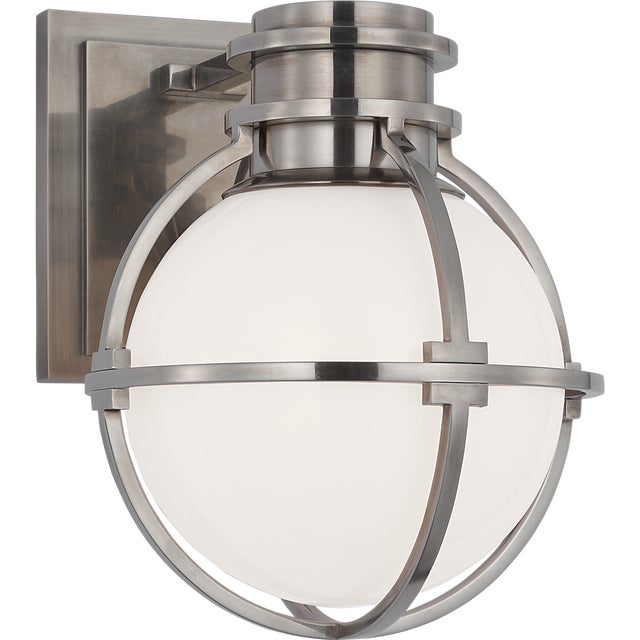 Chapman & Myers for Visual Comfort Signature Gracie Single Sconce in Antique Nickel with White Glass For Sale