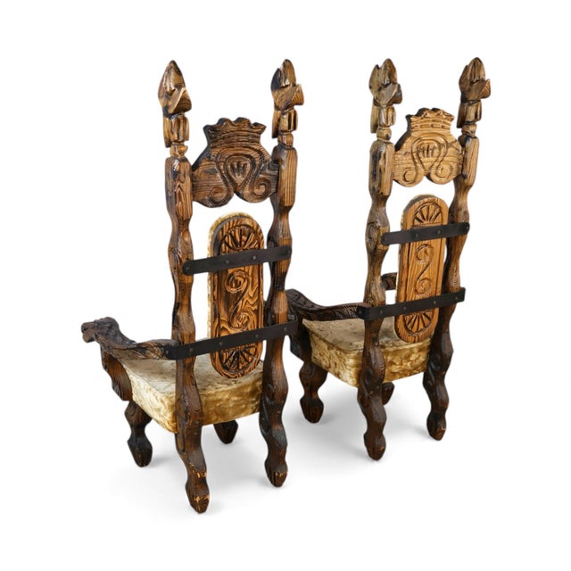 Witco Attributed Tiki Rare Pair of Vintage Mid Century Modern Throne Chairs C. 1960s For Sale - Image 9 of 9