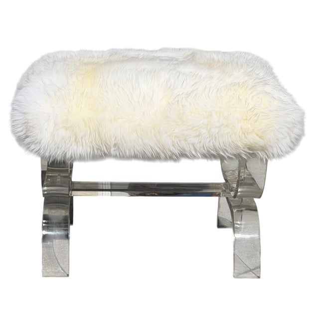 Mid Century Modern Phyllis Morris Lucite Bench W White Fur Seat.