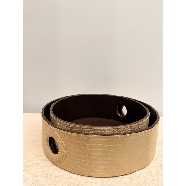 Modern Set of 2 Faux Crocodile Embossed Leather Nesting Round Serving Trays For Sale - Image 3 of 6