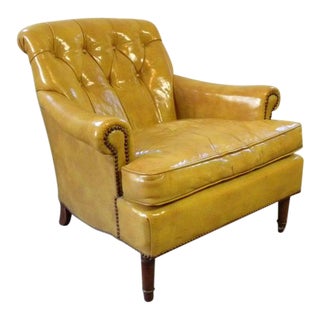 1960s Mid-Century Regency Mustard Yellow Shabby Chic Nail Head Detail Chair For Sale