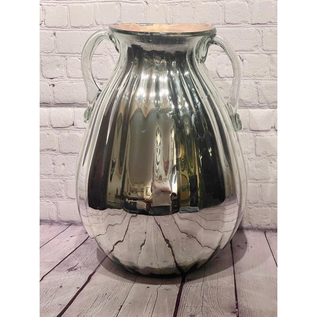 Hand Blown Mercury Glass Vase With Applied Glass Handles For Sale - Image 13 of 13