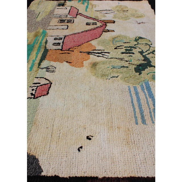 Textile Pictorial Antique American Hooked Rug With Old Farm House Setting 2'2 X 3'5 For Sale - Image 7 of 8