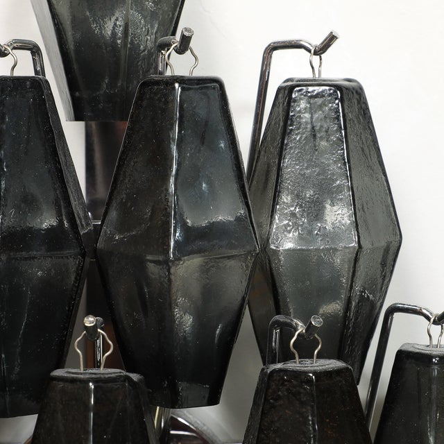 Gray Pair of Modernist Smoked Gray Murano Glass Diamond-Form Polyhedral Wall Sconces For Sale - Image 8 of 18
