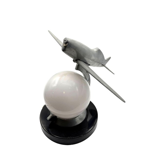 Machined Aluminum airplane table lamp in the Art Deco style, original design was created by Frankart. This example is a...