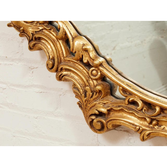 Gold Mid 20th Century Louis XV Style Gilt Wall Mirror With Rococo Carved Floral Frame For Sale - Image 8 of 12