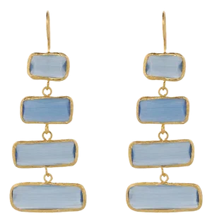 Blue Dangle Cat Eye Stone Gold Earring, 2 Pieces