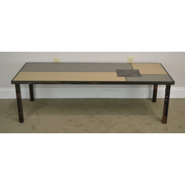 2000 - 2009 Raymond Mathis Tutto Metal Design Studio Crafted Iron & Stone Tile Top Coffee Table For Sale - Image 5 of 13
