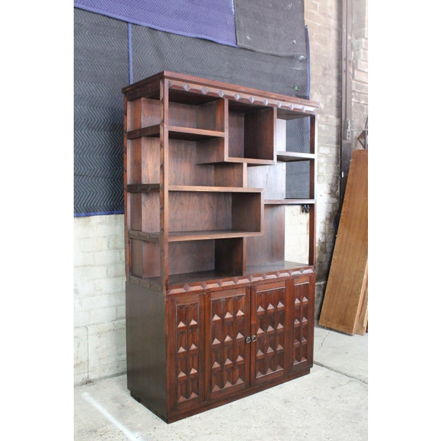1960s Brutalist Mahogany Bookcase Room Divider Library Etagere