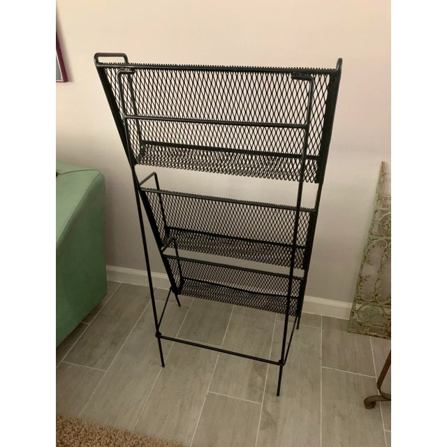 Metal Mid Century Modern Folding Iron Magazine Rack - Atomic Modernist Metal Design For Sale - Image 7 of 13