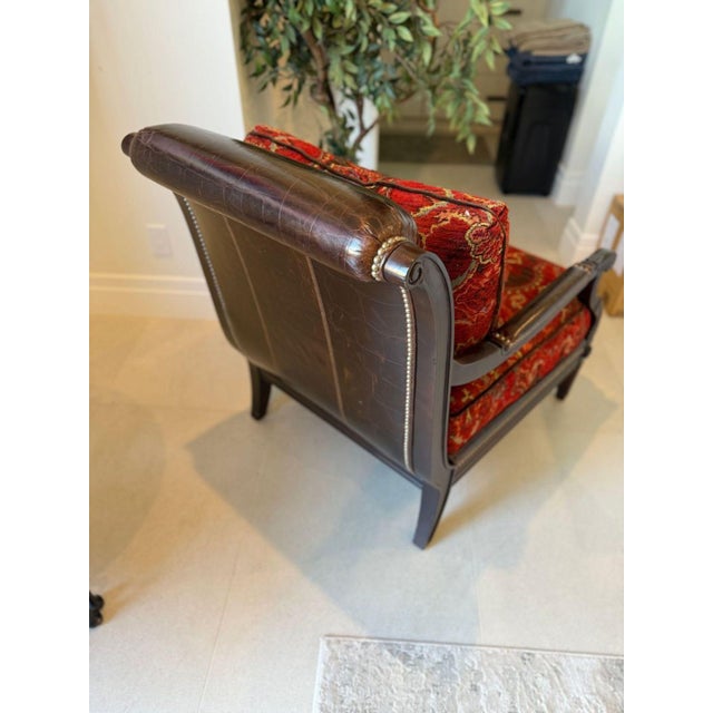 Paul Schatz Lounge Chair With Floral Red Upholstery and Wood Frame For Sale In Phoenix - Image 6 of 10