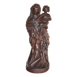 Bernard Van Risen Burgh, Sculpture of Woman with Child, 18th Century, Chestnut Wood For Sale
