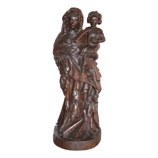 Bernard Van Risen Burgh, Sculpture of Woman with Child, 18th Century, Chestnut Wood For Sale