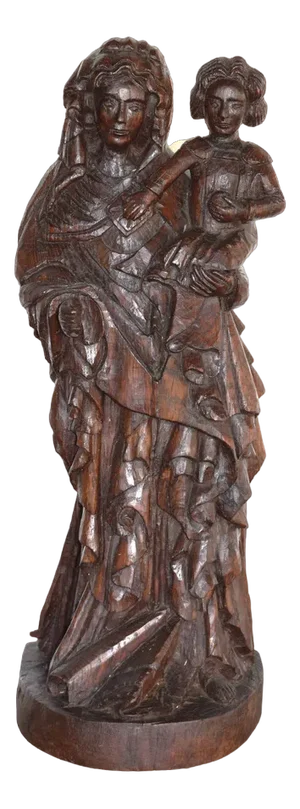 Bernard Van Risen Burgh, Sculpture of Woman with Child, 18th Century, Chestnut Wood