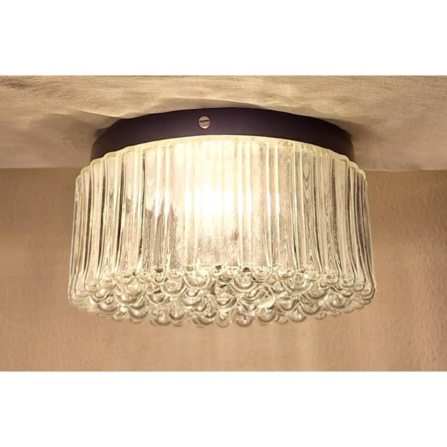 Black German Black Metal Flat Ceiling Lamp with Clear Relief Glass Shade by Heinrich Popp, 1970s For Sale - Image 8 of 8