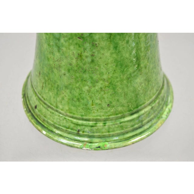 Late 19th Century Antique Gothic Renaissance Green Ceramic Pitcher With Brass Soldier Armor Lid For Sale - Image 5 of 11