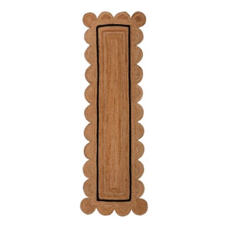 3x15 Ft. Black Jute Scallop Single Border Handmade Boho Rug For Sale