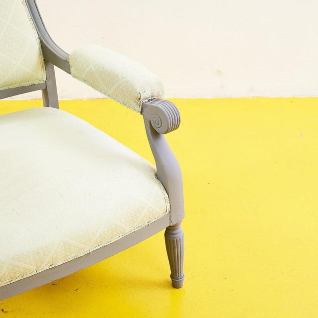 Vintage Armchair with Light Fabric For Sale - Image 9 of 11