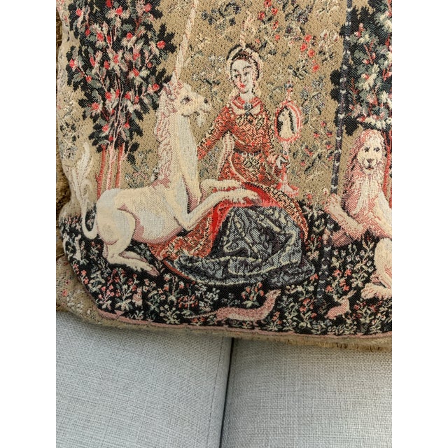 Almond Vintage Metrax Belgian Tapestry Throw Decorative Pillow Lady and the Unicorn Jacquard Woven For Sale - Image 8 of 11