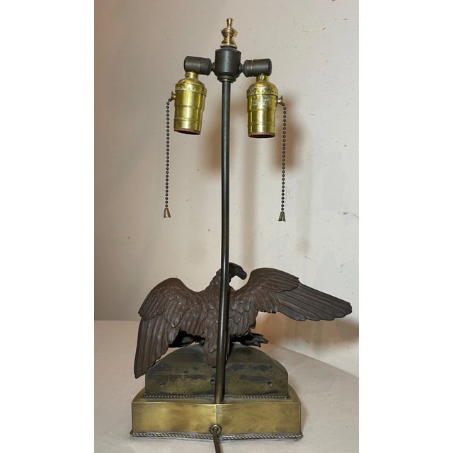 Antique Patinated Solid Bronze American Bald Eagle Electric Table Lamp Statue For Sale - Image 10 of 13