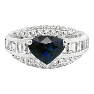 Blue Sapphire Diamond Platinum Ring Size 6.5