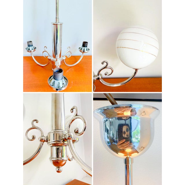 Vintage Regency Belgian Ceiling Lamp with Chrome with 3 Opaline Glass Spheres by Massive For Sale - Image 10 of 12