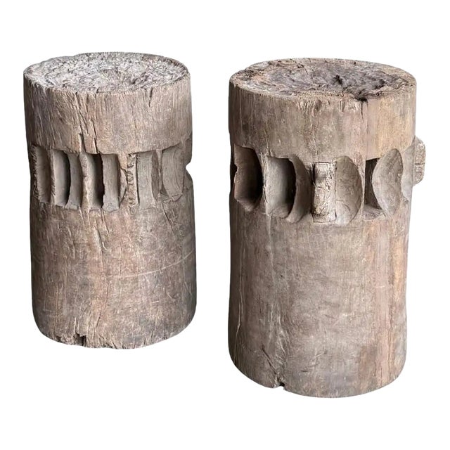 Set of Solid Teak Sugar Cane Crushers / Grinders From Java, Indonesia C. 1900 For Sale