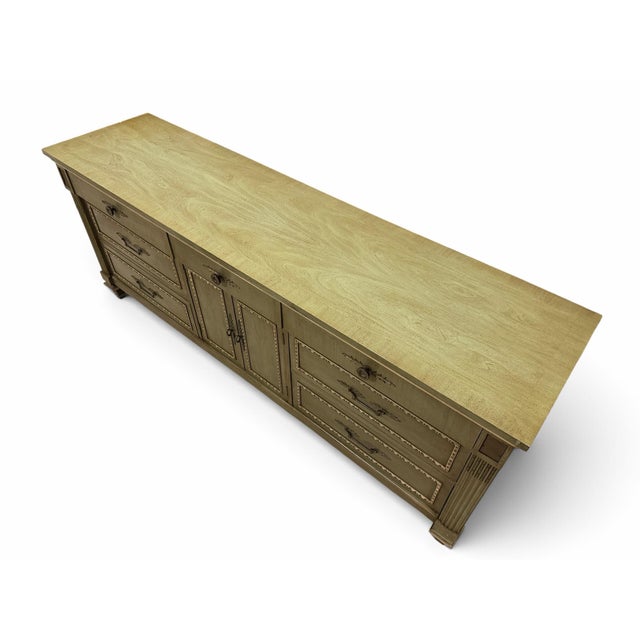 Neoclassical Vintage Neoclassical Sage Green Triple Dresser Credenza by White Fine Furniture Co. For Sale - Image 3 of 12