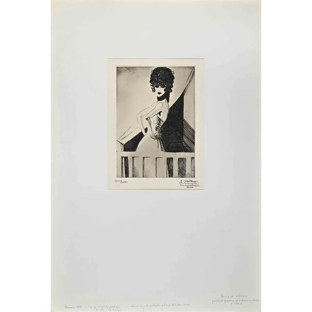 Woman is an etching realized in 1925 by Bernard Bécan (1890-1943). Hand-signed, monogrammed and dedicated on the right...