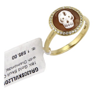 Ippolita Diamond Shell Cameo Skull 18k Yellow Gold Round Ring - Size 6.5 For Sale