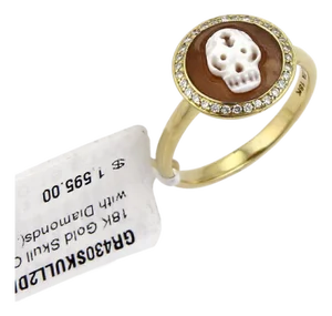 Ippolita Diamond Shell Cameo Skull 18k Yellow Gold Round Ring - Size 6.5