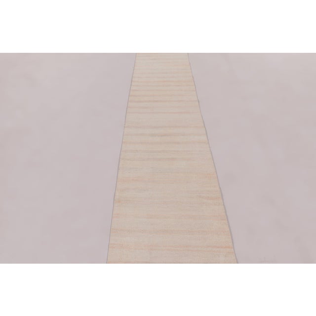 Rug & Kilim Rug & Kilim’s Contemporary Turkish Runner Rug With Soft Beige and Cream Stripes For Sale - Image 4 of 9