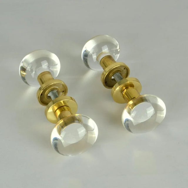 1970s Double Round Push and Pull Door Knobs in Acrylic and Brass, Set of 2 For Sale - Image 5 of 8