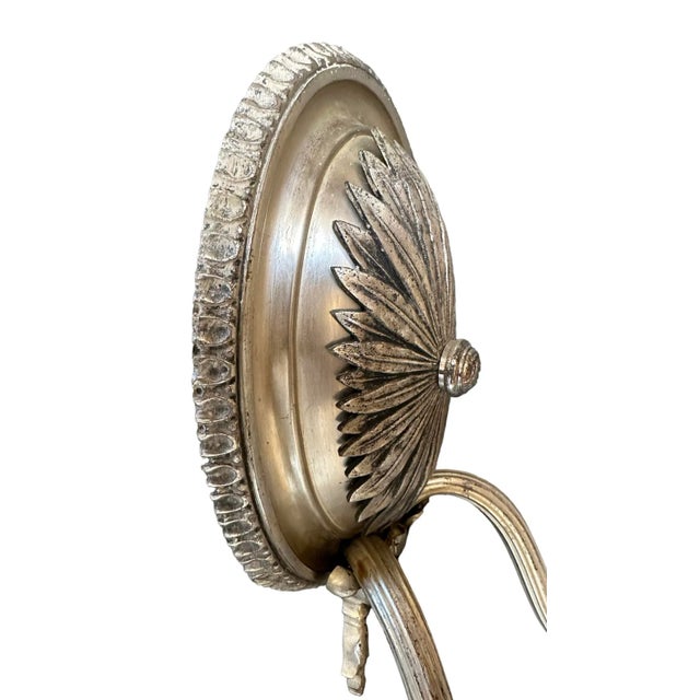 Pair of Original Silver Plate Over Brass Acanthus Leaf Motif Wall Sconces, Circa 1910 For Sale - Image 4 of 6