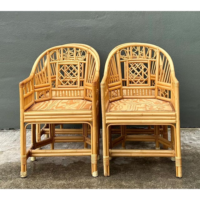 Late 20th Century Vintage Brighton Pavillion Rattan Dining Chairs - Set of 4 For Sale - Image 5 of 12