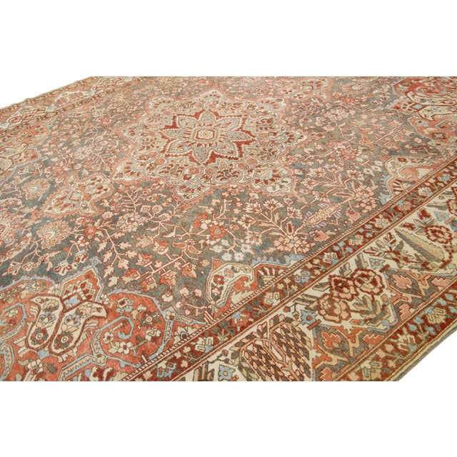 1920s Peach Persian Medallion Bakhtiari Wool Rug Was Handcrafted in the 1920s For Sale - Image 5 of 8