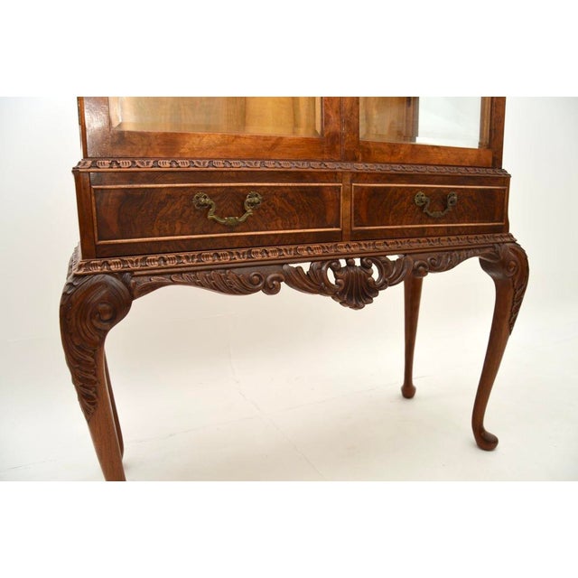 Brown Queen Anne Burr Walnut Display Cabinet, 1930s For Sale - Image 8 of 9