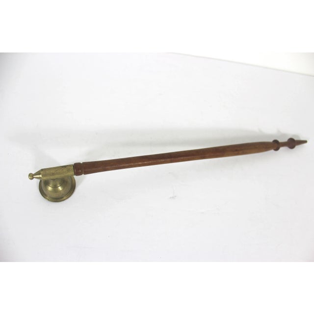 Early 20th Century Antique Brass and Wood Candle Snuffer With Match Striker Long Handle For Sale - Image 5 of 10