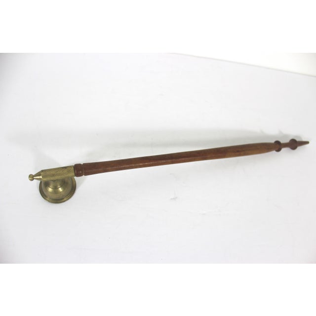 Early 20th Century Antique Brass and Wood Candle Snuffer With Match Striker Long Handle Extinguisher For Sale - Image 5 of 10