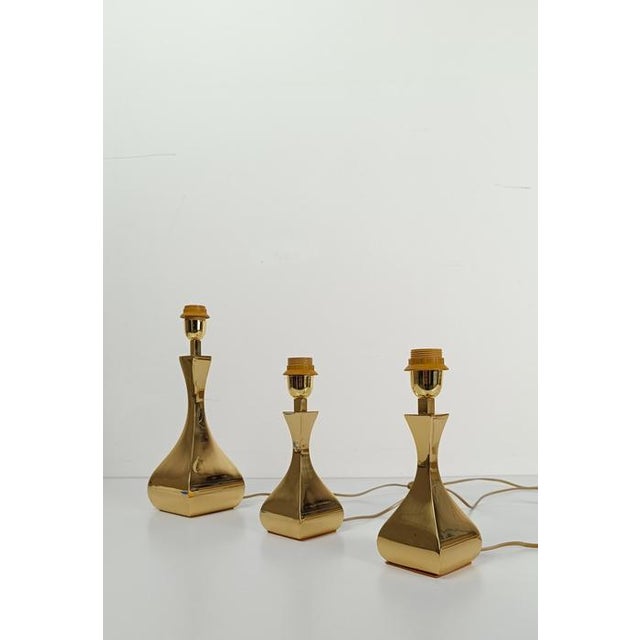 Vintage Italian Brass Table Lamps, 1970s, Set of 3 For Sale - Image 13 of 18
