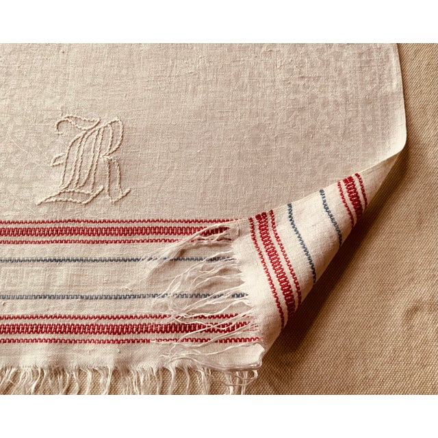 19th Century French Linen “Trousseau “ Towel - Turkey Red Detail For Sale - Image 10 of 12
