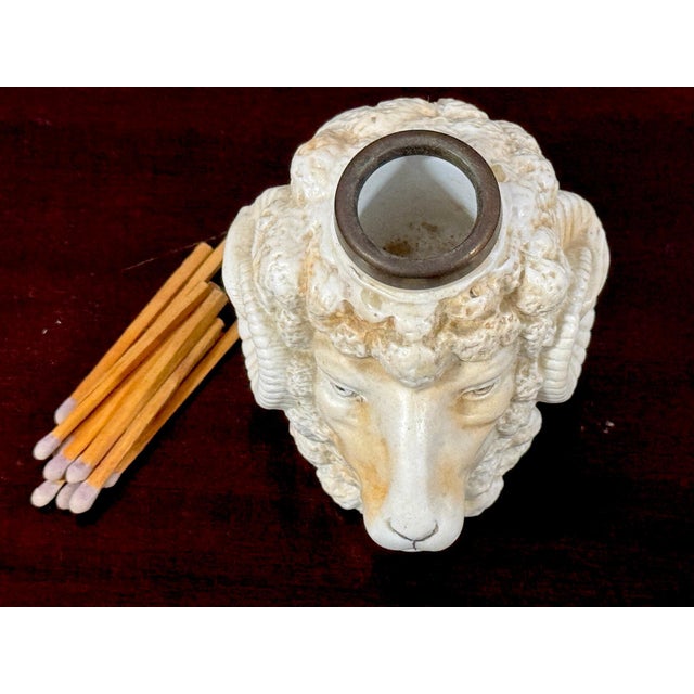 Metal Rare German Porcelain Ram Head Matchstrike, Attributed to Schafer & Vater For Sale - Image 7 of 9